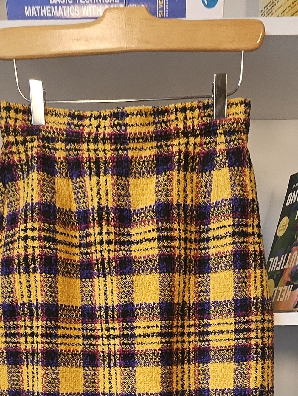 Vintage St. Michael Tweed Plaid Skirt Wool Blend Yellow Black Size Medium Twee - Picture 3 of 8
